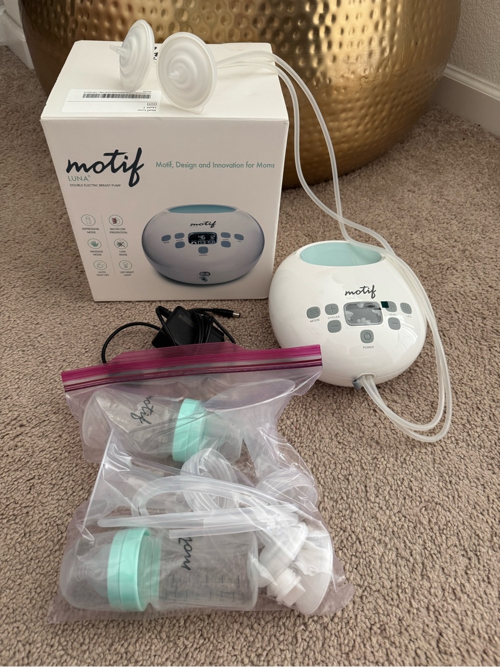 Motif Luna Double Electric Breast Pump - White/Turquoise